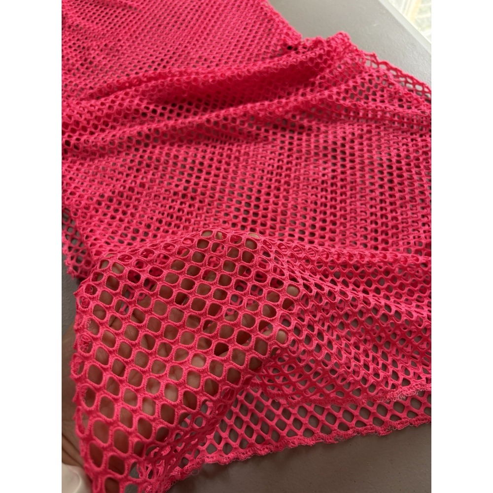 Women Mesh Maxi Cover Up Sz LARGE Neon Pink See Through Summer Dress Beach - Picture 11 of 13